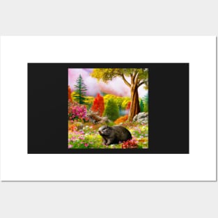 A wombat in the flower garden Posters and Art